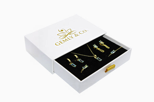 Ameya अमेय | Blauer Topas | Ohrstecker mit Kette | 18K Vermeil Vergoldung